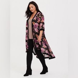 Torrid Chiffon Maxi High-Low Floral Kimono